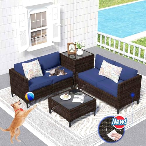 Outdoor Patio Furniture Set 4pcs Rattan Patio Sectional with Storage