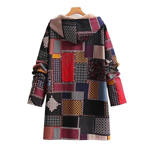 Generisch Winterjacke Damen Lang Warm Gefüttert Wintermantel Teddyfleece Mit Kapuze Trachten Damen-Jacken Winter Dicke Teddyjacke Mit Knöpfen Casual Hoodie Übergangsjacke Flauschig Mantel