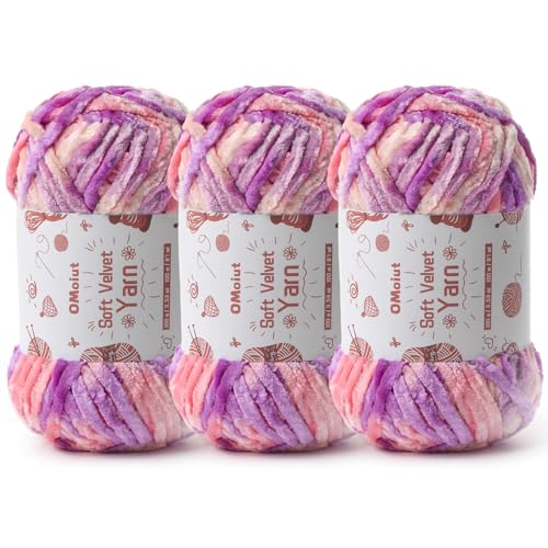 Image of 3x100g Fluffy Velvet Chenille Yarn for Crocheting and Knitting, 3x87.4yd Baby Yarn for Crocheting Soft, Crochet Chunky Yarn Amigurumi Yarns (Pinkish Purple)