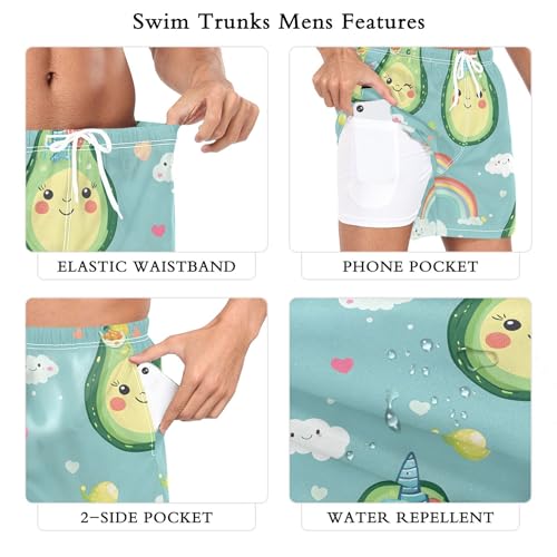 xigua Cute Avocados Mens Swim Trunks with Liner, 5 inch Quick Dry Mens Boardshorts for Beach3