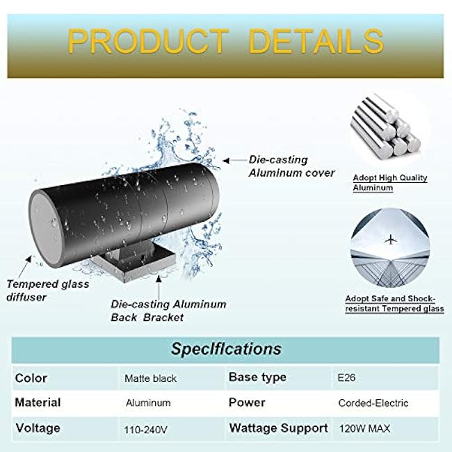 Tipace Black Modern Outdoor Porch Lights up Down Lights Exterior Cylinder Patio Light, Waterproof Exterior Wall Light Fixtures for Courtyard,entryway,Garage (Bulbs Not Included)