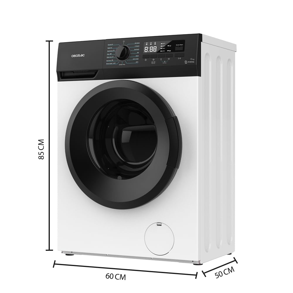 Cecotec Lavadora 9Kg de Carga Frontal Bolero DressCode 9300 Inverter A. 1950W, Revoluciones Programables hasta 1400 rpm, 15 Programas, Bajo Consumo, Motor Inverter Plus, Vapor SteamMax