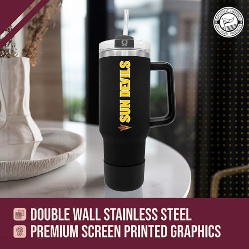 Image of Campus Colors College & University 40 oz Travel Tumbler With Handle - Dual Option Lid With Straw - Vacuum Insulated Stainless Steel (Arizona State Sun Devils - Black)