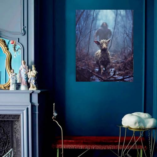 Image of GUN SUPPLIES OUTLET LLC Jesus and Lamb Canvas Wall Art Jesus Chasing After Lamb Picture Religious Christian Home Decor Print 12x16 inch