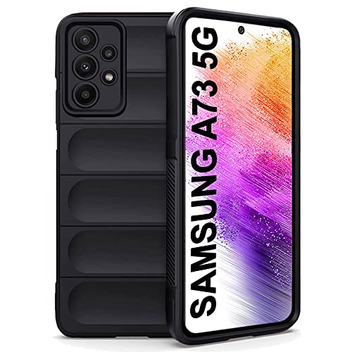 Image of TheGiftKart Liquid Silicon Back Cover Case for Samsung Galaxy A73 5G | Shockproof Military Grade Protection | Micro-Fibre Cloth On Inner Side | Built-in Anti-Slip Grip Back Cover Case (TPU, Black)