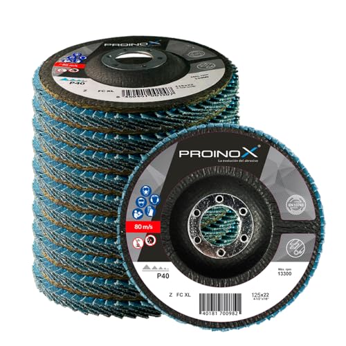 PROINOX - DISCO DE LÁMINAS ZIRCONIO 125x22mm │10 Unidades │PARA METALES, ACERO INOXIDABLE (P40)