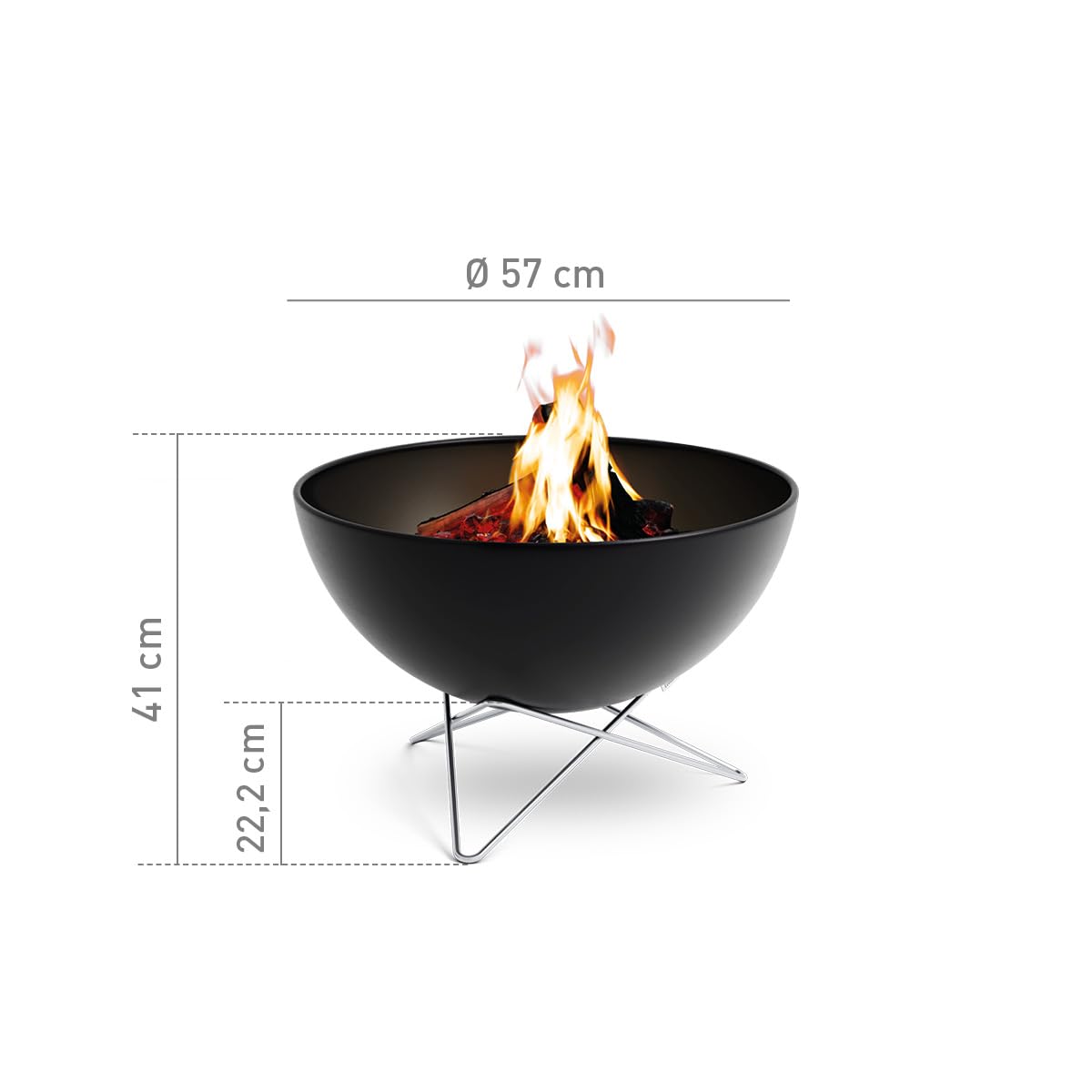 höfats - Bowl 57 Feuerschale mit Edelstahl Sternfuß - raucharme Verbrennung - Feuerstelle mit Plancha Grillplatte und Grillrost nutzbar - kippbarer Feuerkorb Stahl emailliert, schwarz, Ø 57 cm