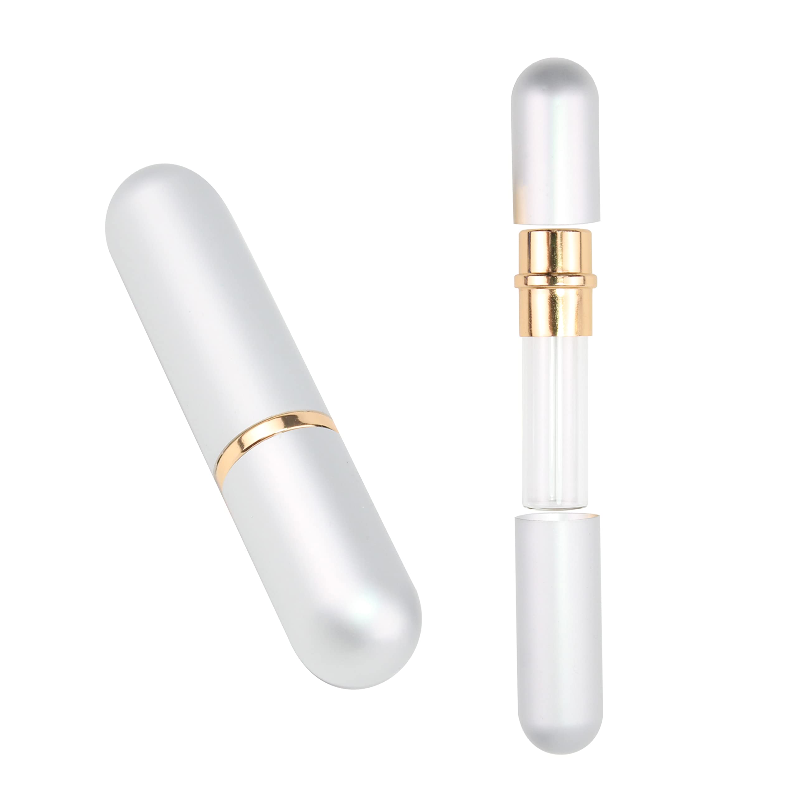 Srebrny aluminiowy olejek eteryczny do inhalatora do nosa osobiste puste wielokrotnego napełniania elegancki aluminiowy i szklany inhalator do nosa zestaw z bawełnianymi knotami 5 szt