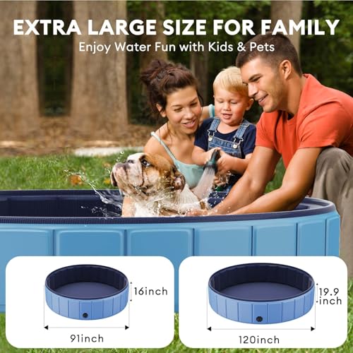 Glowpoint Foldable Dog Pool for Large Dogs, 91” Collapsible Hard-Side Dog Swimming Pool, Leakproof PVC Portable Pet Bath Tub & Kiddie Pool, Non-Slip Bottom, Indoor & Outdoor, Blue by GLOWPOINT - Image 3