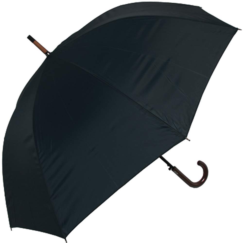 Natural Basic Long Umbrella, 25.6 inches (65 cm), Plain, Black