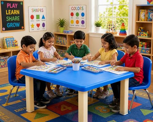 Image of Plastic Strong and Durable Kids Table for Studying Dining Home Virgin Material Kids Table for 2 to 12 Years | Sustain Upto 50 KG (Blue Table)