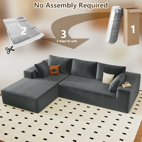 Image of 96 inch Modular Sectional Couch, Boneless L Shaped Cloud Sofa with Chaise Lounge, Corduroy Upholstered Couches Memory Foam Deep Seat, No Assembly Required, Ideal for Living Room(Dark Gray, Left Facing)