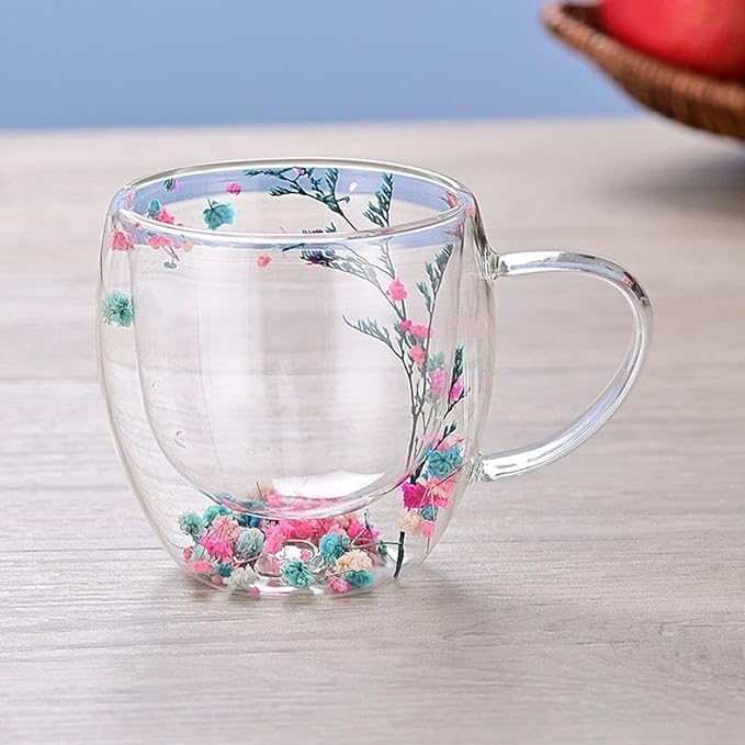 Shivaaro Double Walled Coffee Cups with Handle - Heat Resistant Glasses for Coffee, Tea, Milk, and Beverages - Novelty Colorful Design 250 ML