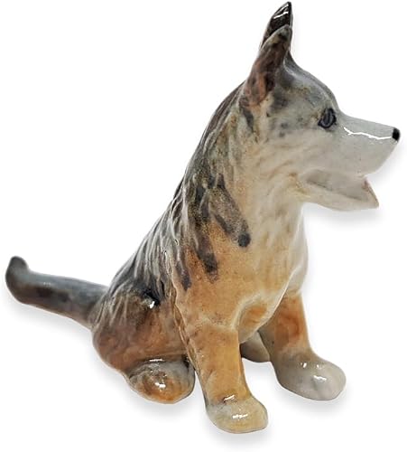 Miniatura 8 de Pequeña figura de perro pastor alemán de pie marrón y negro de 3 pulgadas de largo, hecha a mano en miniatura, hecha a mano, de cerámica, perros