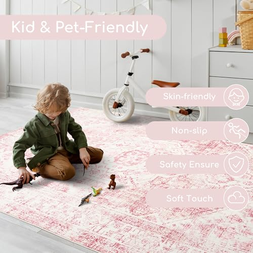 Tapete decorativo rosa lavable 5x7 pies miniatura 4