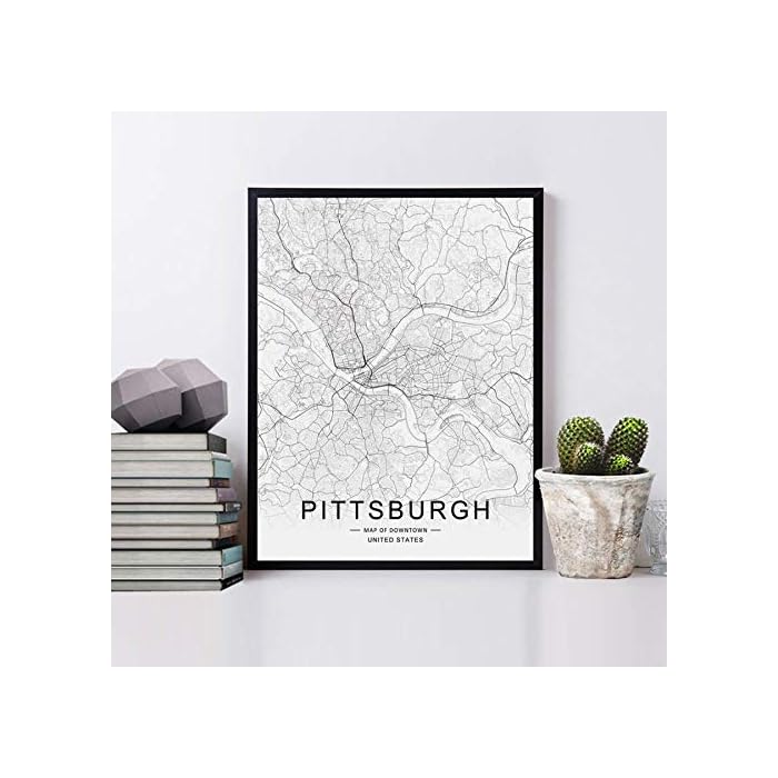 Buy Pittsburgh City Downtown Map Wall Art Pittsburgh Street Map Print