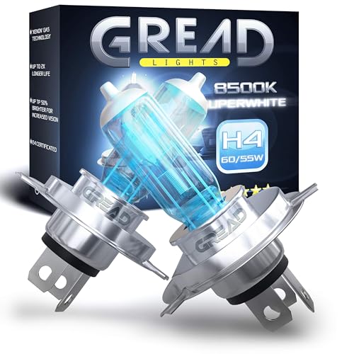 Gread - bombillas H4 55W 12V, faros Lámpara halógenas, luces automóviles - Extra blancas - 8500k Óptica xenón, larga vida Paquete de 2