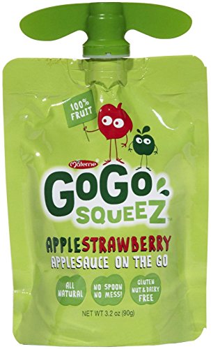 GoGo squeeZ Applesauce and Fruit Puree, Apple Strawberry, 3.2 oz (Pack of 12), Unsweetened Fruit Snacks for Kids, Gluten Free, Nut Free and Dairy Free, Recloseable Cap, BPA Free Pouches