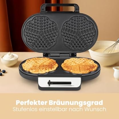 Clatronic® Waffeleisen mit 2 antihaftbeschichteten Backflächen | Waffeleisen Herzform stufenlos einstellbarer Bräunungsgrad & Backampel | 2 Waffeln pro Backvorgang | 1200W | WA 3745 – Bild 3
