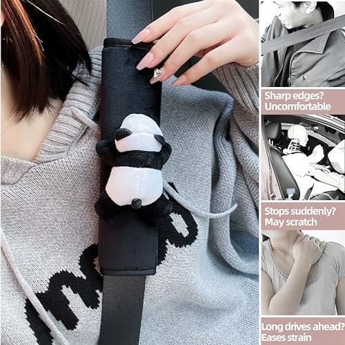 Image of Car Seat Pillow & Seat Belt Covers 2PCS Cute Panda Car Headrest Pillow Cartoon Comfortable Neck Support Cushions Soft Plush Auto Belt Decor Wraps (2Pcs Car Pillow + Seat Belt Covers)