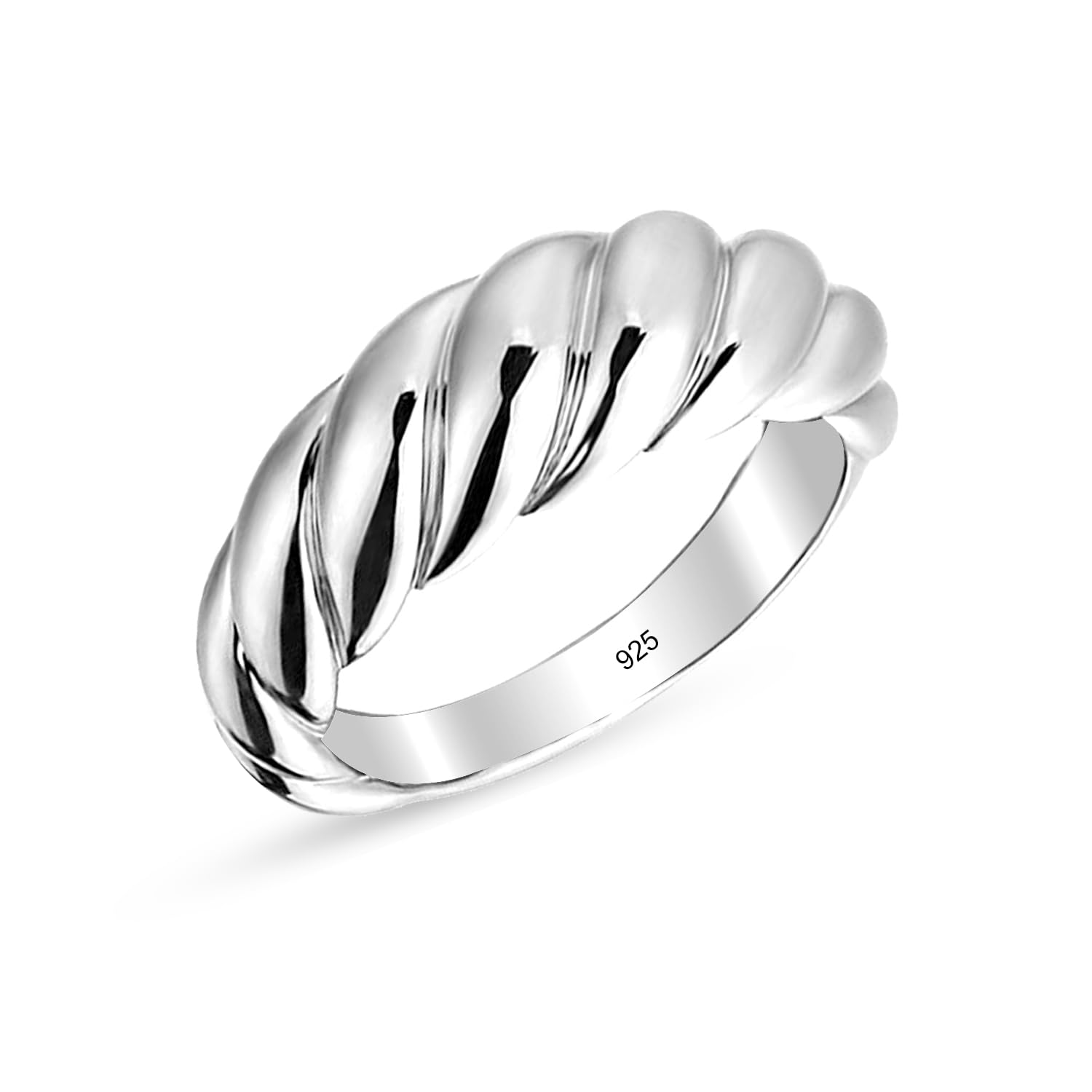 LeCalla 925 Sterling Silver Chunky Bold Signet Rings for Women and Men | Textured Twisted and Ribbed Statement Rings | Minimalist Texture Silver Ring