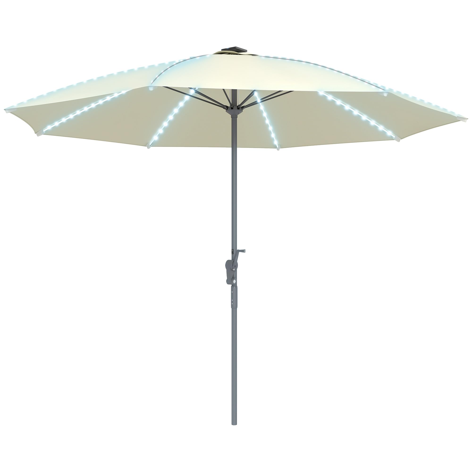 Outsunny Sombrilla Terraza Exterior con Luces LED Ø300x256 cm Sombrilla de Jardín con Manivela Techo de Ventilación Protección UV50+ y Poste de Aluminio Parasol para Patio Piscina Playa Crema