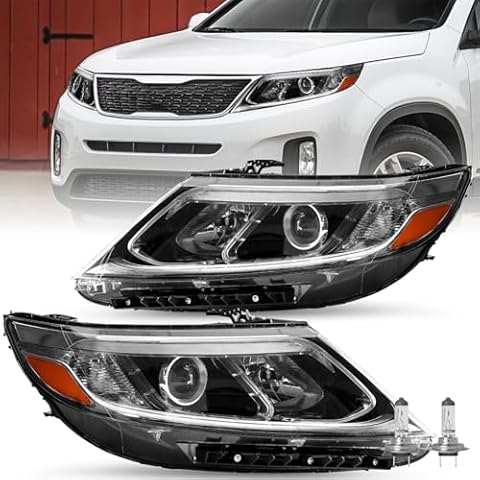 JSBOYAT Headlight Assembly Fit for 2014 2015 Kia Sorento LX LED DRL Projector Headlamp Replacement Passenger & Driver Side with bulbs Cover