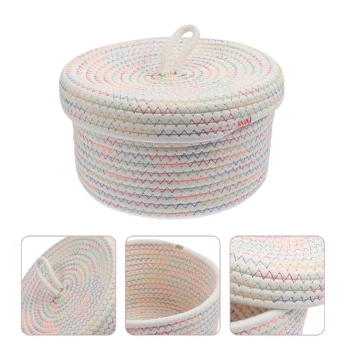 Caja de almacenamiento beige de cuerda de algodón con acabados premium y tapa 4