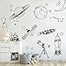Diy Pegatinas De Pared Para Habitación De Niños Herramienta De Astronomía Espacio Astronomía Escuela Deocr Mural Vinilo Calcomanía Extraíble Calcomanías De Pared De Guardería 56X58Cm