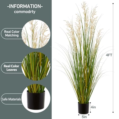 Artificial Plant, 47in Tall, 2pk Grass, Faux House Plants in Pot, Indoor Decorative Flowers &Greenery for Home and Office, Ideal Housewarming Gift