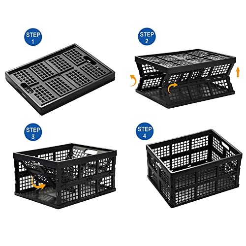 34L Large Plastic Folding Storage Crates,Collapsible Crates for Storage,Pack of 3 (Black) - Image 4