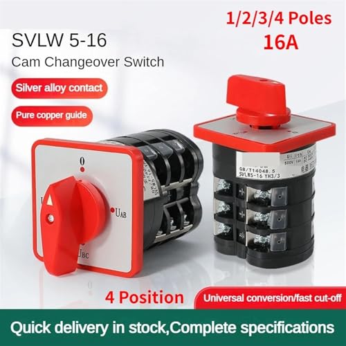 Interruptor de cambio LW5-16 rotativo de 4 posiciones y 1 polo 16A 3