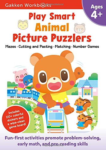 Play Smart Animal Picture Puzzlers Age 4+: Pre-K Activity Workbook with Stickers for Toddlers Ages 4, 5, 6: Learn Using Favorite Themes: Tracing, Mazes, Matching Games (Full Color Pages)