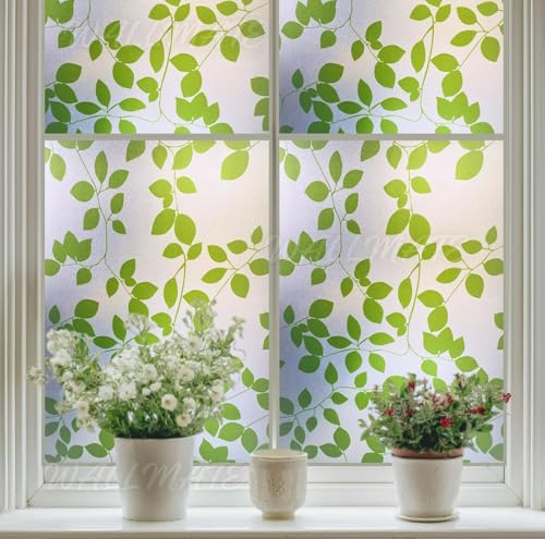 Image of WALLMATE Self Adhesive Window Film Frosted 3D Glass Door Window Frosted Film for Home /Office /Bathroom & Living Room Multicolor Frosted Film (16 x 175 Inch, Leaf Plant)