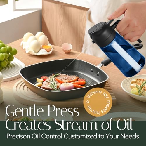 Image of YARRAMATE 16oz /470ml Light-Blocking Dark Oil Sprayer for Cooking (Black) | 2 in 1 Olive Oil Dispenser Bottle for Kitchen, Premium Blue Glass Oil Bottle, Food-Grade Oil Mister for Air Fryer, BBQ