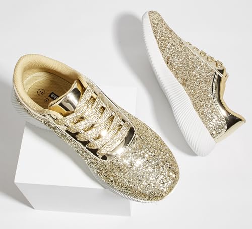 Image of BELOS Women Glitter Sparkly Fashion Sneakers | Lightweight Metallic Sequins Tennis Shoes Casual Retro Braided Walking Shoes