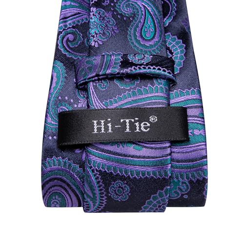 Image of Hi-Tie Men 63inches Tie Set Extra Long Necktie Paisley Tie Pocket Suqare Cufflinks Big and Tall Men Tie