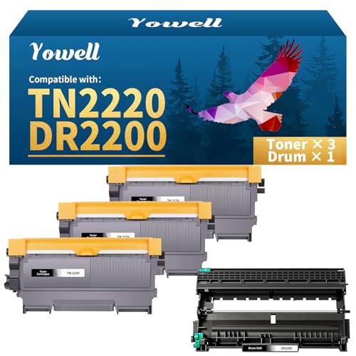 Yowell 3 cartuchos de tóner TN2220 y 1 tambor DR2200 compatible con Brother TN2220 DR2200 para Brother DCP 7055 Toner DCP 7055W DCP 7060D 7065DN 7070DW, MFC 7360N 7860DW 7460DN, HL 2130 22200 2230