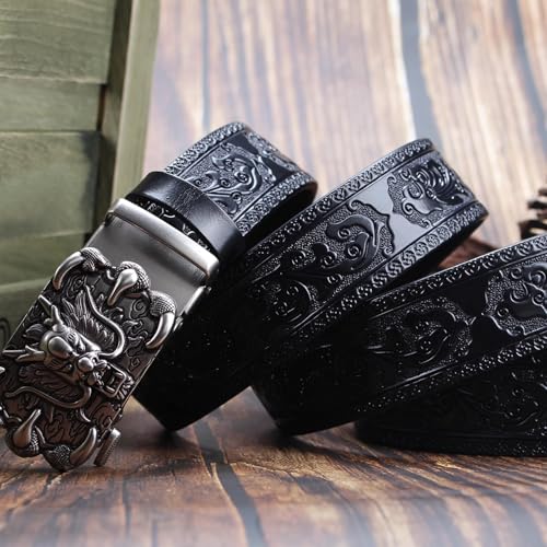 Mens Ratchet Western Belt Leather Cowboy Belts for Men with Automatic Western Engraved Buckle Belt (35Mm),Black a,105CM/41.3''3