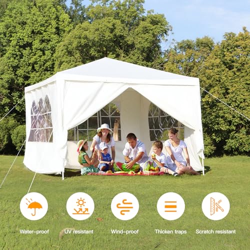 Panana 10''x10'' Gazebo with 4 Side Panels Waterproof PE Garden Marquee Canopy Party Wedding Tent Marquee 3X3m (White) 4 Panana 10''x10'' Gazebo with 4 Side Panels Waterproof PE Garden Marquee Canopy Party Wedding Tent Marquee 3X3m (White) - Image 4