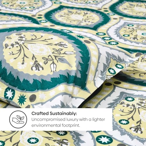 Image of Rivermoor 200 TC Ultrasoft Cotton Bedsheet for Double Bed | Queen Size Bed Sheet with 2 Pillow Covers | Green Floral Print | 88 x 96 Inches | Breathable & Hypoallergenic