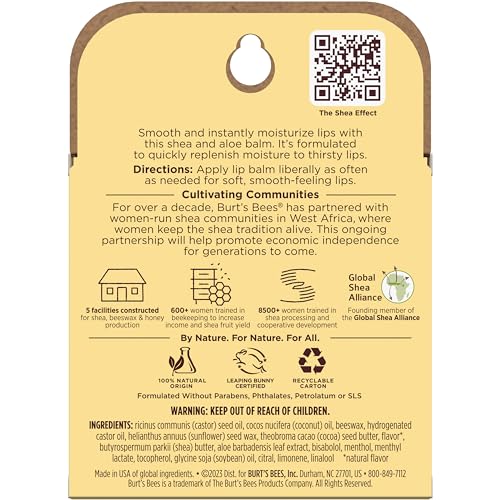 Burt's Bees Bálsamo labial para presente de dia dos namorados, hidratante de karité e aloe, hidrata