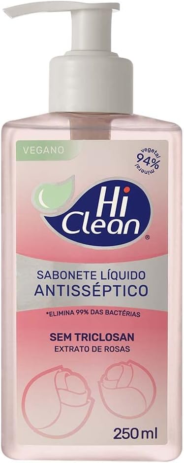 Hi Clean Sabonete Líquido Antisséptico Para Corpo E Mãos Vegano Sem Triclosan 94% Vegetal E Mineral Extrato De Rosas 250Ml