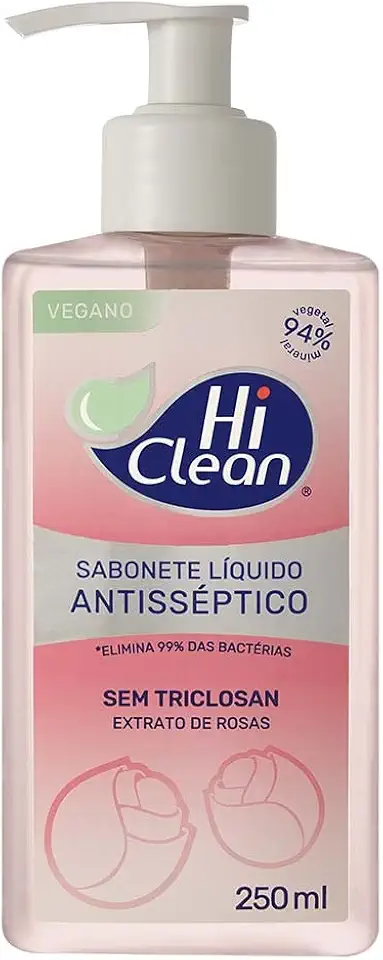 Hi Clean Sabonete Líquido Antisséptico Para Corpo E Mãos Vegano Sem Triclosan 94% Vegetal E Mineral Extrato De Rosas 250Ml