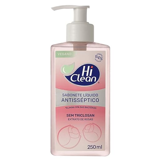Hi Clean Sabonete Líquido Antisséptico Para Corpo E Mãos Vegano Sem Triclosan 94% Vegetal E Mineral Extrato De Rosas 250Ml