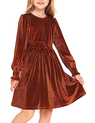 Arshiner Vestido para niña, Vestido Festivo de Manga Larga, Vestido de Terciopelo Vintage para niños, Vestido Informal, Vestido de otoño, Vestido de Fiesta, Vestido de Navidad, Caramelo, 6-7 años