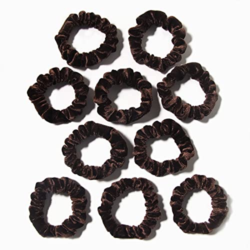 Lfouvre MYH2319CF Pack Of 10 Small Velvet Scrunchies For Women Hair Accessories, Mini Thin Elastic Hair Ties thumb #3