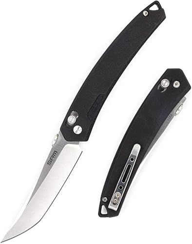 Cuchillo plegable de bolsillo, bloqueo ambidiestro, mango G10, clip de bolsillo, diseñado para EDC, supervivencia, usos al aire libre. SRM (negro)