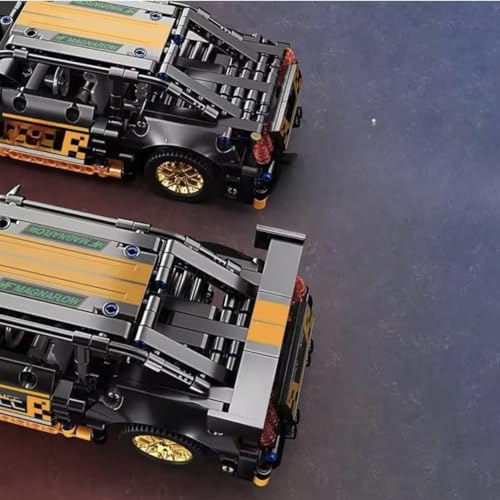 Image of 1:18 Scale Racing Pull-Back Supercar Building Blocks Set | Car Model Kit with Gold Sport Rims | DIY Construction Toy,Compatible with Major Bricks,Ideal Gift for Kids (1:18 Orange Mustang [520pcs])