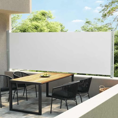 Mokuyary Seitenmarkise, einziehbar, für Terrasse, 600 x 160 cm, cremefarben, Seitenmarkise für den Außenbereich, schützt vor Sonne oder Wind, Sichtschutz für Garten, Balkon, Terrasse